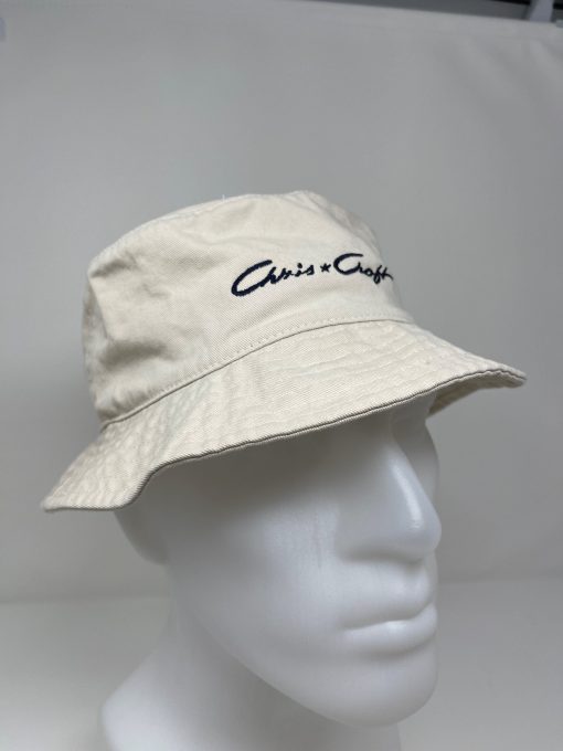 Chris-Craft - Unisex Wide Brim Bucket Hat - Beige with Blue Post-War Script